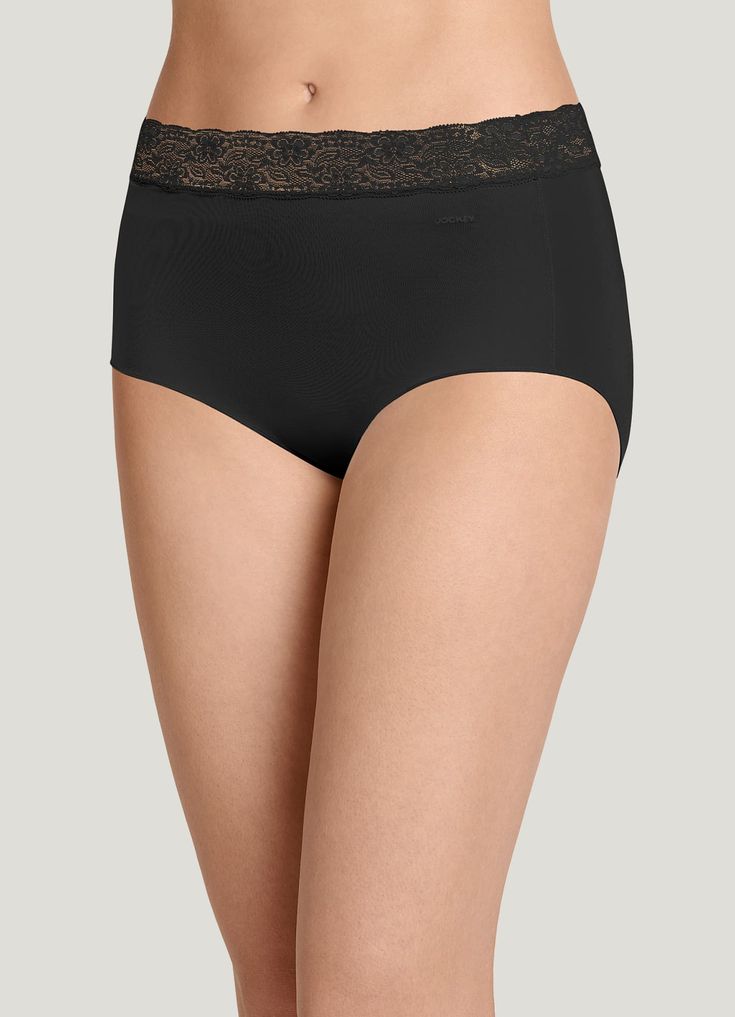 Enjoy the full coverage you love and indulge your passion for lace with the Jockey® No Panty Line Promise Tacte Lace Hip Brief. The squared-off legs feature our unique leg binding that helps eliminate panty lines. Tactel nylon and Lycra spandex offer a smooth, silky feel with plenty of stretch, and the soft, wide lace waistband lies flat for all-day comfort. | Jockey® No Panty Line Promise Tactel Lace Hip Brief in Black Elegant Full Coverage Lace Bottoms, Full Coverage Lace Shapewear Bottoms, Fitted Full Coverage Bottoms With Lace Trim, Fitted Lace Bottoms With Full Coverage, Fitted Lace Trim Bottoms With Full Coverage, Fitted Lace Trim Full Coverage Bottoms, Fitted Bottoms With Lace Trim And Full Coverage, Lace Shapewear Bottoms With Full Coverage, Full Coverage Bottoms With Lace Trim For Daywear