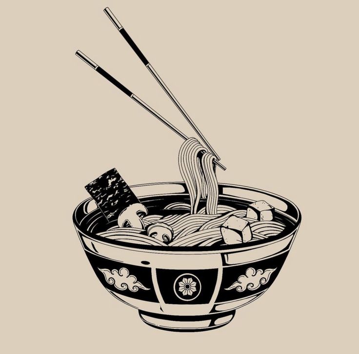 a bowl of noodles with chopsticks in it