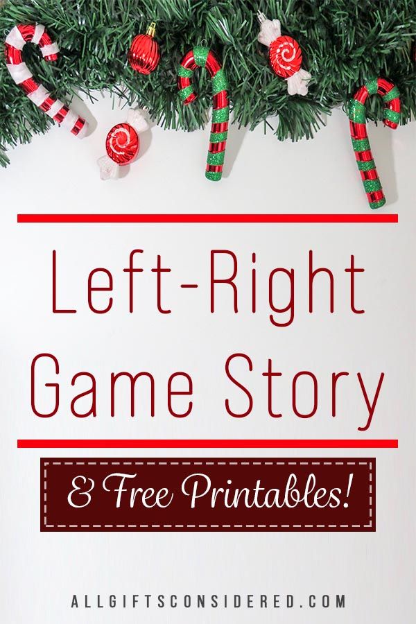 a christmas tree with candy canes on it and the words, left - right game story 8 free printables