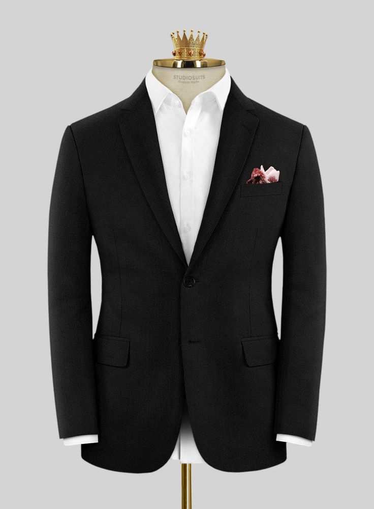 Elevate your style with the Bristol Orrado Black Jacket and stand out at your next celebration. Crafted from pure wool fabric, the soft black jacket offers you to make a statement with your presence out of the pack. This classy and elegant jacket makes you stand apart in any event.  Look Includes    Bristol Orrado Black Fabric  Two Button Jacket Style  Notch Lapel   Horn Royal Black Buttons  Single Vent  Three Cuff Buttons   You can change the look during customization if required. 
 
 Lining: V Black Notch Lapel Suit For Winter, Elegant Long Sleeve Outerwear For Business Meetings, Formal Black Outerwear With Welt Pockets, Black Single Breasted Outerwear For Business Meetings, Winter Outerwear With Suit Collar For Business Meetings, Formal Black Outerwear With Lapel Collar, Formal Black Tweed Jacket For Winter, Elegant Black Tweed Jacket With Notch Lapel, Black Formal Tweed Jacket For Winter