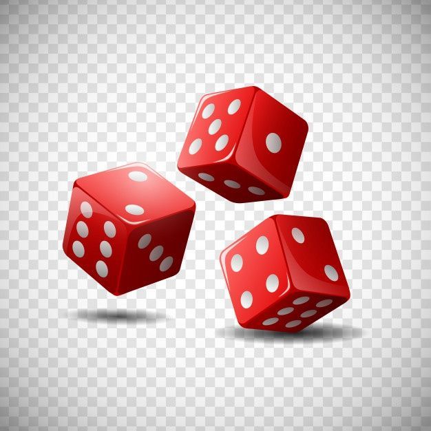 three red dices with white dots on the sides and one is falling down to the ground