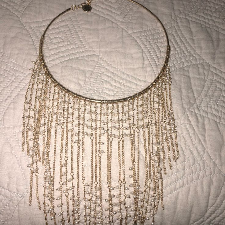 New Never Used. No Tags Chic Evening Jewelry With Beaded Chain, Chic Beaded Chain Jewelry For Evening, Elegant Metal Choker, Elegant Metal Dangle Bib Necklaces, Evening Metal Jewelry With Beaded Chain, Chic Metal Chain Necklace For Evening, Glamorous Metal Beaded Necklaces, Glamorous Beaded Metal Necklaces, Gold-tone Beaded Party Jewelry