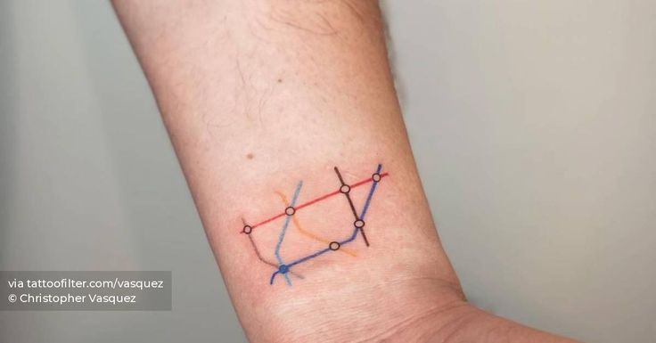 a person's wrist with a small tattoo design on the left side of their arm