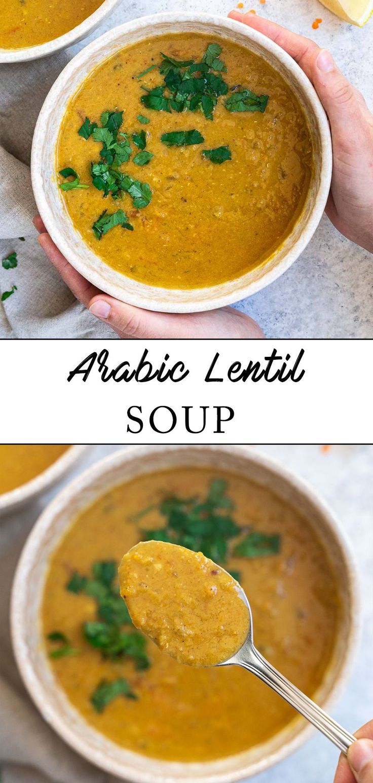 two bowls of soup, one with carrots and the other with spinach leaves