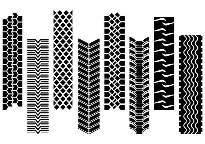 the tire tread pattern is shown in black and white, as well as several different patterns