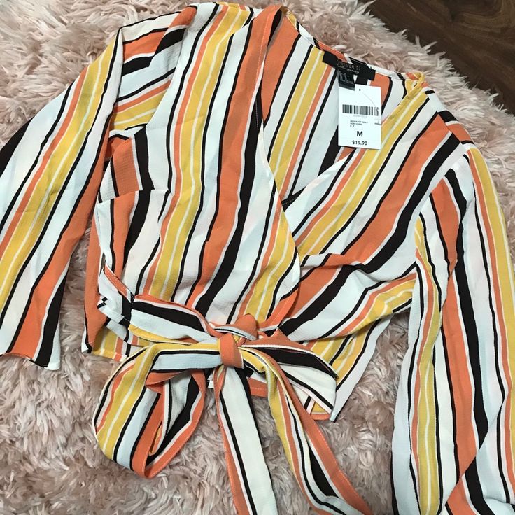 Super Cute. Can Tie In The Front Trendy Striped Tops For Brunch, Wrap Crop Tops, Forever 21 Tops, Forever 21, Crop Top, Super Cute, Womens Tops, Crop Tops, Women Shopping