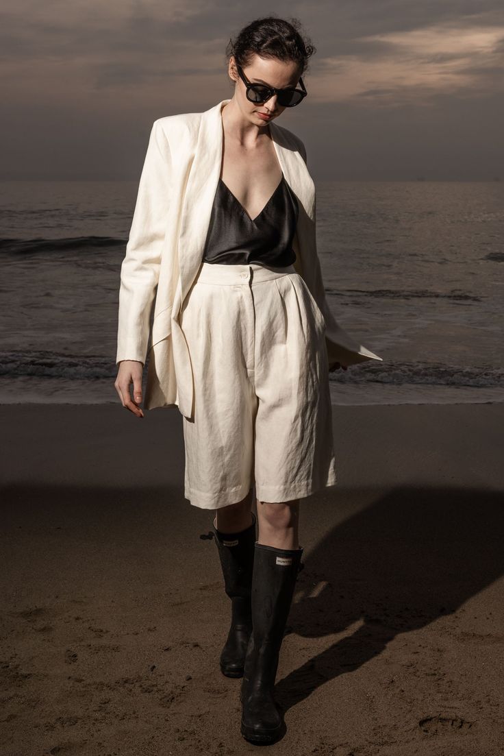 Vivian Bermuda - Ivory Silk & Hemp - Heidi Merrick Suit Alternative, Silk Noil, Glass Of Champagne, Bermuda Short, Ivory Silk, Short Long, Long Shorts, Cool Suits, Warm Weather