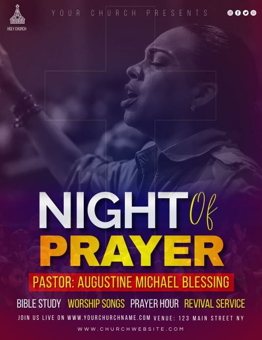 the night of prayer flyer with pastor michael blessing