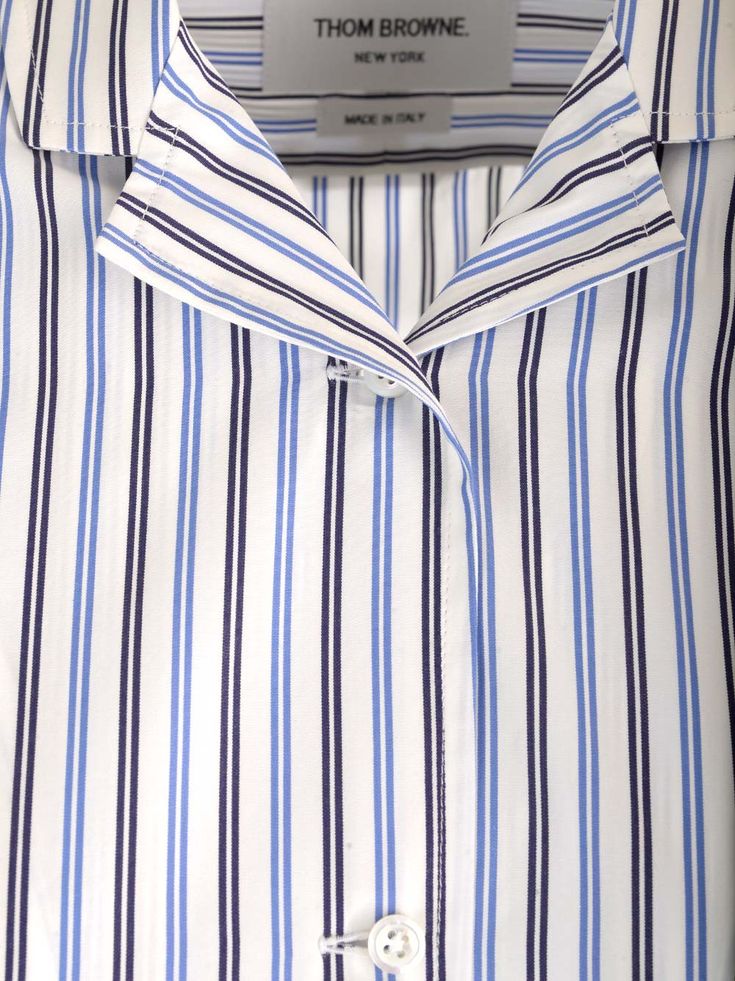 SELF: 100% COTTON , Daywear Tops With Striped Spread Collar, Spring Tops With Collar And Concealed Placket, Classic Suit, American Design, Luxury Shop, Thom Browne, Luxury Retail, Bridal Shoes, Luxury Boutique