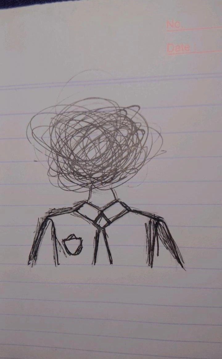 a drawing of a person's head on top of a piece of paper