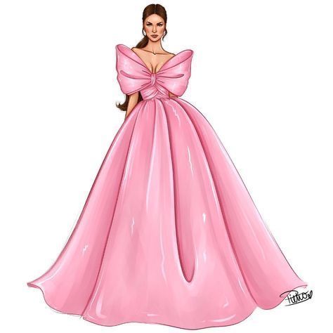 a drawing of a woman in a pink dress