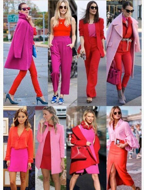 Pink And Red Dress, Neon Prom Dresses, Red Outfits, Colour Combinations Fashion, Color Blocking Outfits, Color Combinations For Clothes, Modieuze Outfits, Red Outfit, Pink Outfits