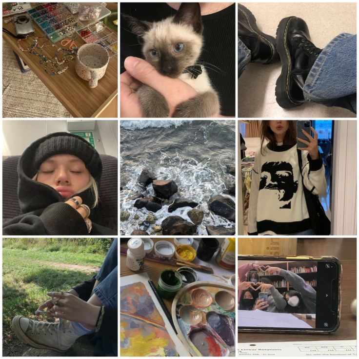 a collage of pictures with cats and people