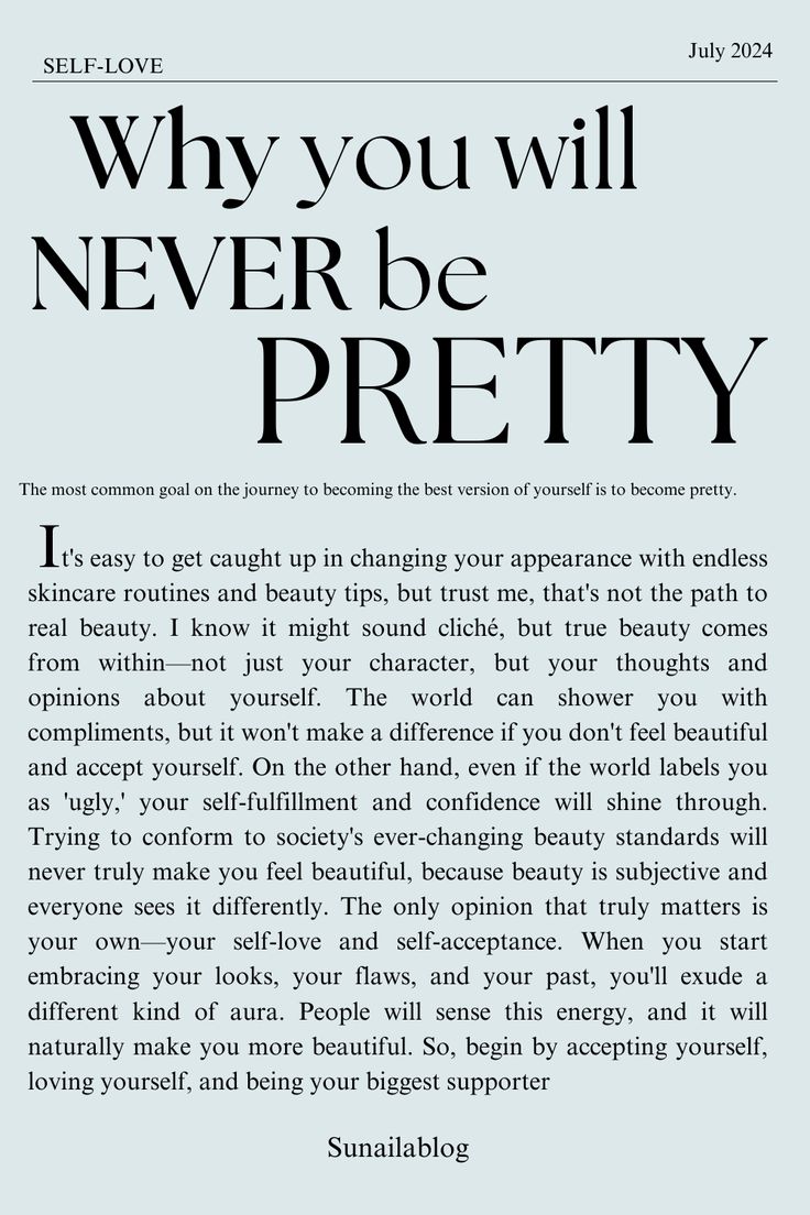 an article from the magazine, why you will never be pretty