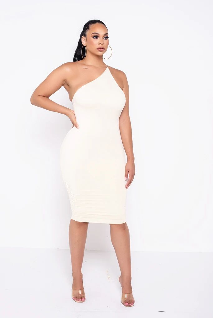 $72. Ivory Cabo- Cold Shoulder Body-Con Dress – Kloset Envy Elegant One-shoulder Bodycon Dress For Club, Summer Bodycon Bandage Dress With Asymmetrical Neckline, Summer Bandage Dress With Asymmetrical Neckline, Spring One-shoulder Bodycon Bandage Dress, Spring Bodycon One-shoulder Bandage Dress, Midi Length Bodycon Dress For Club, Beige Stretch Backless Dress, Elegant Bodycon Dress With Asymmetrical Neckline For Club, Club Midi Length Bodycon Dress