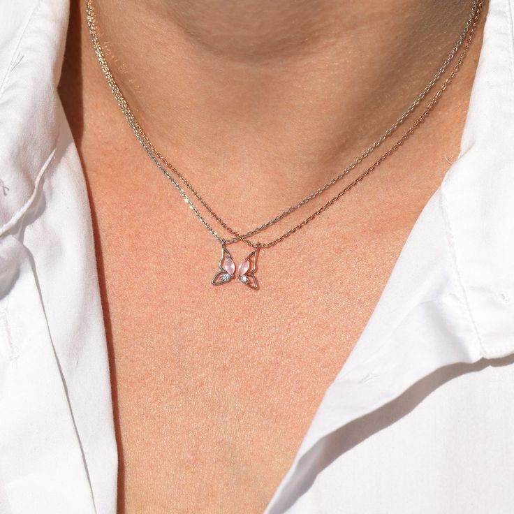 Show your best friend how much you love having them in your crew with our Butterfly Besties Necklace Set! You'll always feel the comfort of your friends while you have this on. Besties Necklace, 18k Rose Gold, Rose Gold Plates, Necklace Set, Best Friend, Gold Plate, Plating, Silver