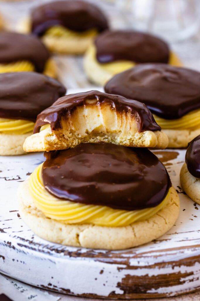 chocolate covered cookies on top of each other