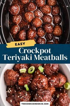 crockpot teriyaki meatballs in a slow cooker with text overlay