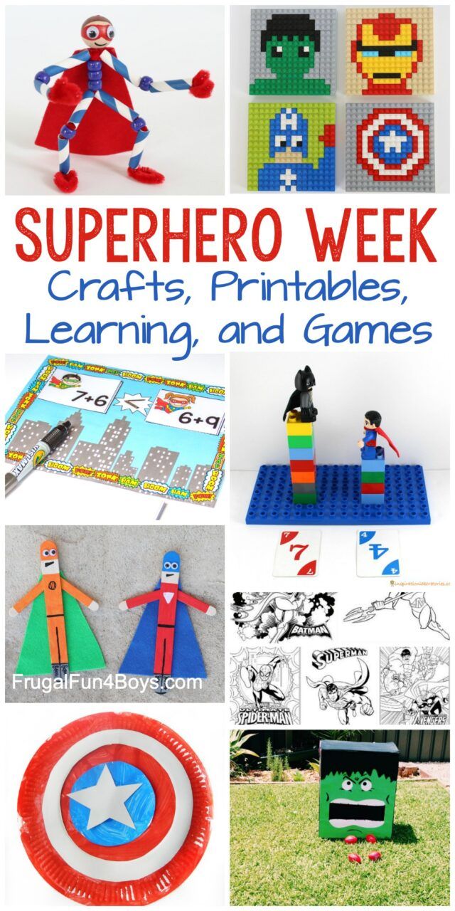 superhero week crafts, printables, learning and games for kids to play with