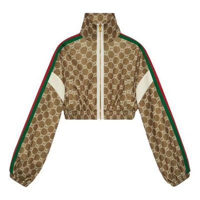 (WMNS) Gucci Interlocking G Zipper Jacket 'Olive Green Ivory' 671495-XJD1G-3357 Gucci Jacket, Gucci Store, Gucci Fashion, Zipper Jacket, Track Jacket, Crop Jacket, Track Jackets, Leisure Wear, Women Brands