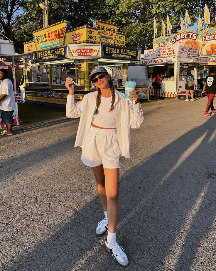 wearing a djerf avenue set at the county fair summer vibes summer outfitting easy and simply style posing ig inspiration Summer Fair Outfit, County Fair Outfit, Fair Fits, Fair Aesthetic, Fair Outfit, Spring Fair, Summer Fair, Fair Outfits, Djerf Avenue