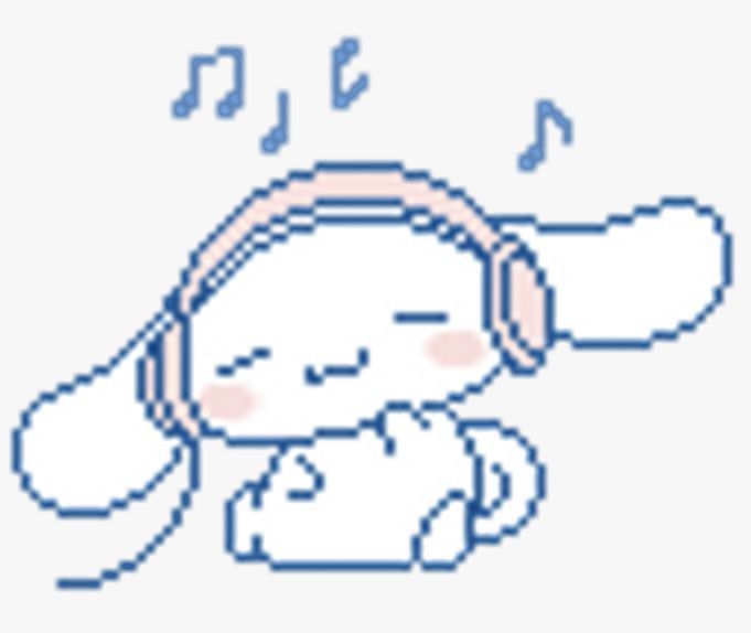 a pixel art drawing of a person wearing headphones and listening to music with musical notes coming out of their ears