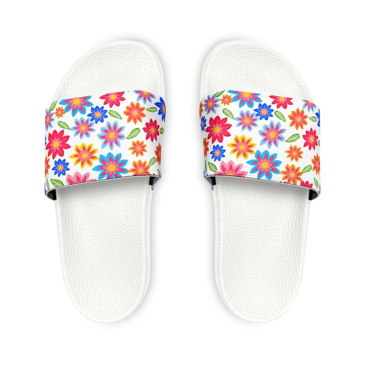 Take on the summer heat with style thanks to these personalized slide sandals for women. Made with PU outsoles and an edge-to-edge strap customization that will never peel, crack, or fade, these sandals feature a high-end quality factor comparable to household-name brands. The straps are made with neoprene and polyester to avoid chafing while the ergonomic sole keeps discomfort at bay. .: Material: 100% PU (polyurethane) outsoles / polyester & neoprene straps .: Black & white outsole color optio Non-slip Jelly Sandals For Spring, Slip-on Flat Flip Flops For Vacation, Synthetic Slip-on Sandals For Summer Outings, Trendy Slip-on Platform Slippers For Vacation, White Jelly Sandals Flat Heel For Summer, White Trendy Slip-on Jelly Sandals, White Flat Heel Jelly Sandals For Summer, Trendy Slip-on Platform Slippers For Summer, Trendy Beach Slip-on Footbed Sandals