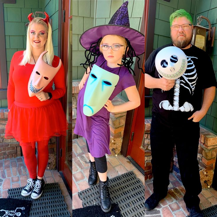 three people dressed up in halloween costumes