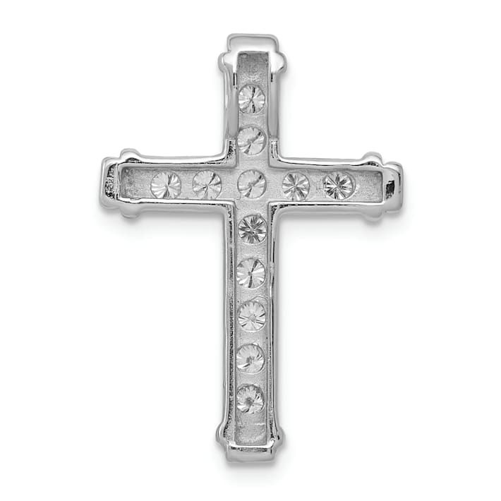 Rhodium over 14k white gold 0.42 ctw diamond Latin cross chain slide pendant. Measures approximately 15/16"L x 11/16"W. Cross Chain, Elegant Pendant, Stone Setting, Magnetic Bracelet, Stone Cuts, White Stone, Diamond Stone, Real Diamonds, Stone Settings