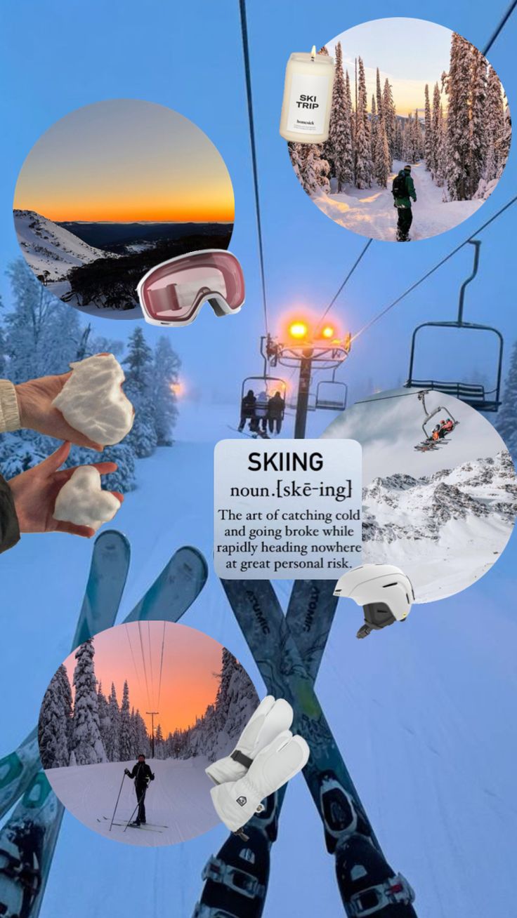 the ski lift is full of skiers and snowboarders at sunset or dawn