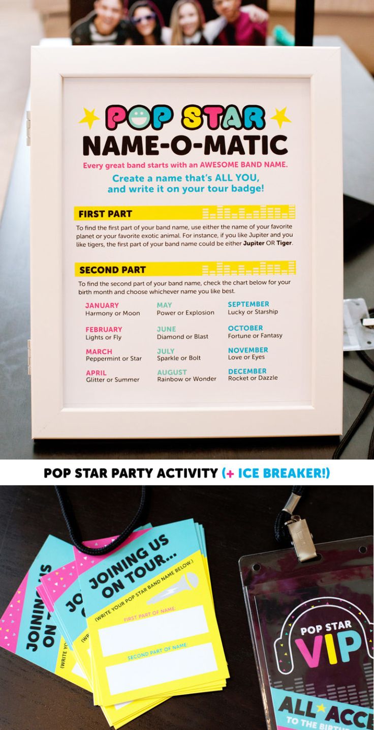 an image of a pop star name - o - matic party activity