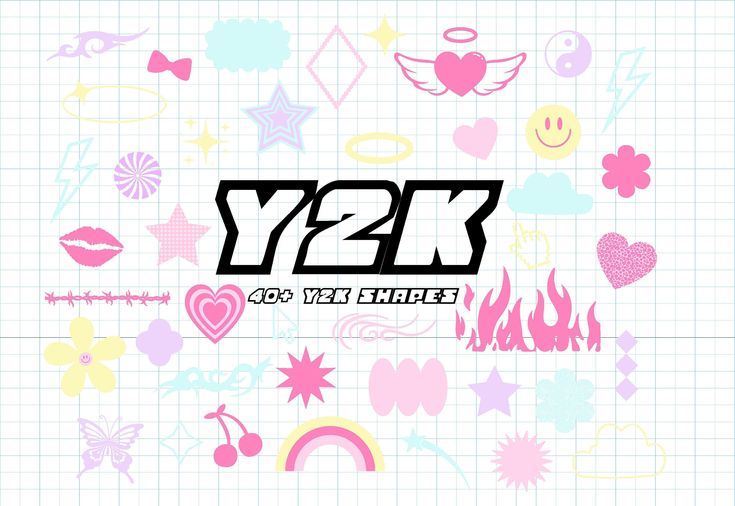 the y2k logo surrounded by various symbols