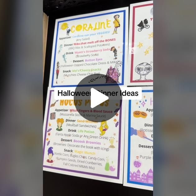 the halloween dinner menu is displayed in this video