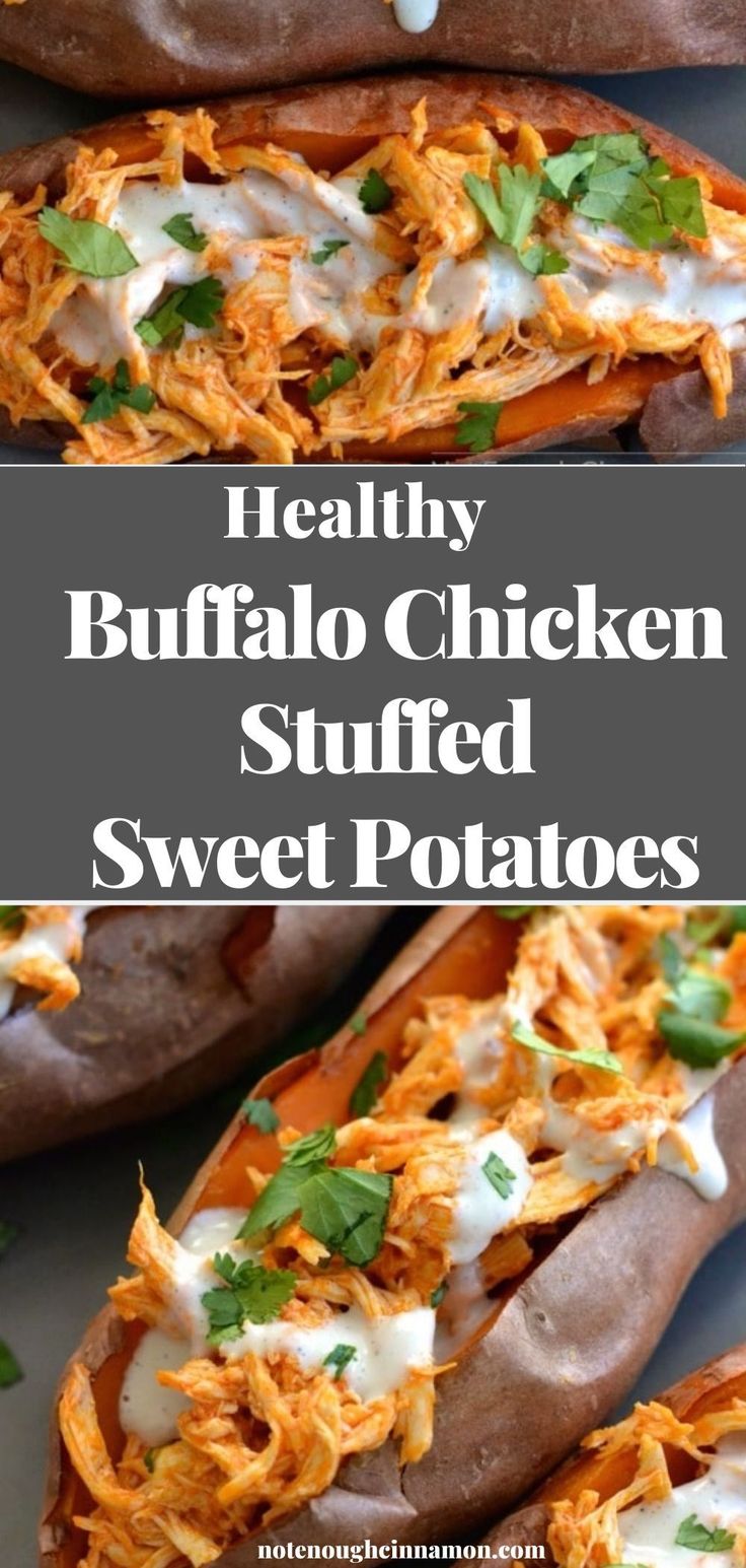 baked buffalo chicken stuffed sweet potatoes