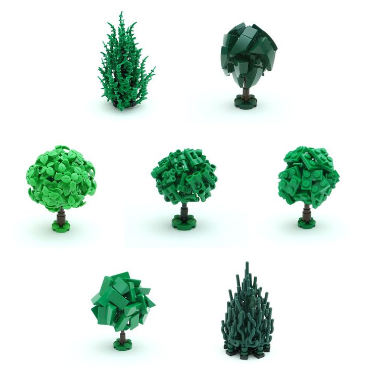 six different types of trees made out of legos are shown in this image, each with its own unique shape