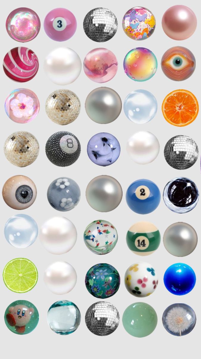 an array of different colored balls and numbers on a white background with the number eight in front of them