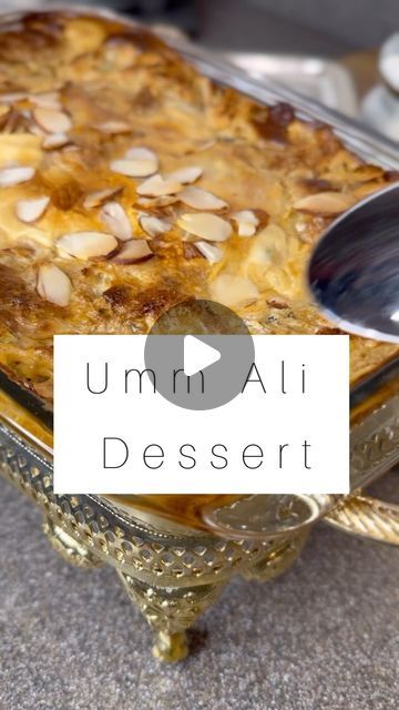 a dessert dish with almonds on top and the words umm all dessert above it