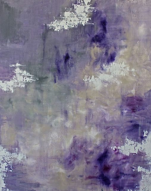 an abstract painting with white and purple colors