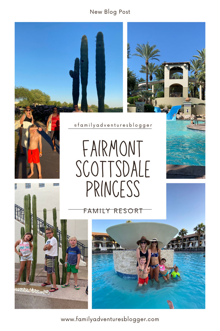 the front cover of a family travel blog featuring images of scottsdale princess and other attractions