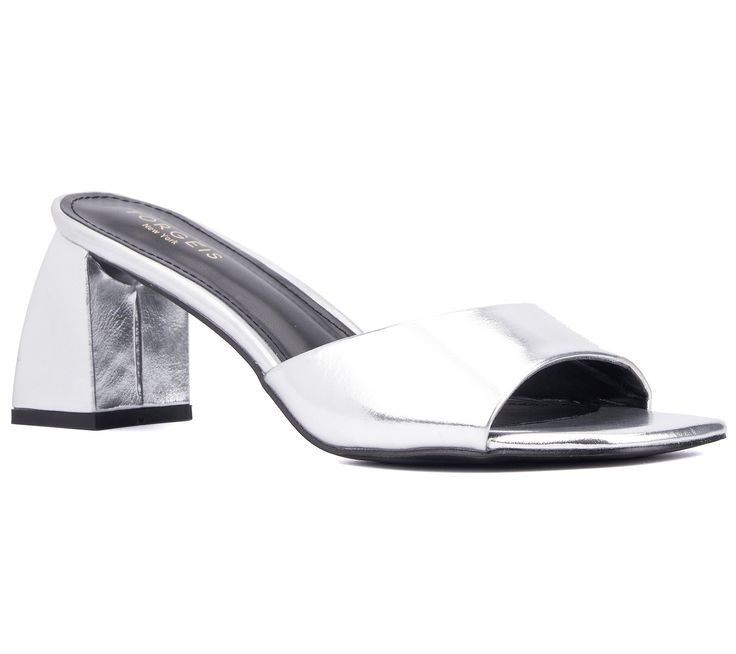 Provide a fashion-forward finish to your look with these sleek slides charmed with airy open toes and artistic architectural heels. From Torgeis. Modern Sandals With Sculpted Heel For Summer, Modern Open Toe Heels, Silver Open Toe Mules With Padded Heel, Modern Formal Slides With Open Heel, Elegant Slides With Padded Block Heel, Modern Silver Open Toe Mules, Modern Formal Sandals For Summer, Modern Formal Summer Sandals, Modern Padded Heel Open Toe Slides