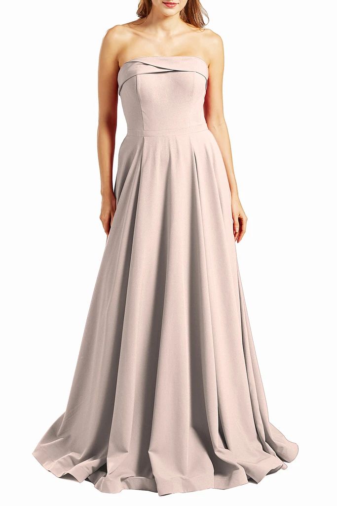 Formal Solid Maxi Dress With Straight Neckline, Solid Maxi Dress With Straight Neckline For Formal Occasions, Floor-length Crepe Maxi Dress For Wedding, A-line Bridesmaid Dress With Sweep Train, Floor-length Maxi Dress With Flattering Silhouette For Weddings, Flattering Floor-length Maxi Dress For Weddings, Formal Maxi Dress With Sweetheart Neckline, Elegant A-line Bridesmaid Gown, Elegant Bridesmaid A-line Gown