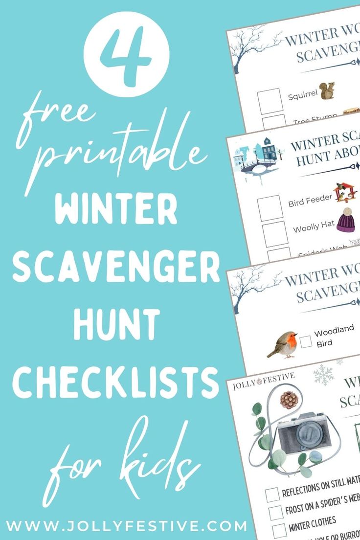 four free printable winter scavenger hunt checklist for kids