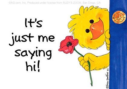 a children's book with an image of a yellow bird holding a flower and the words it's just me saying hi