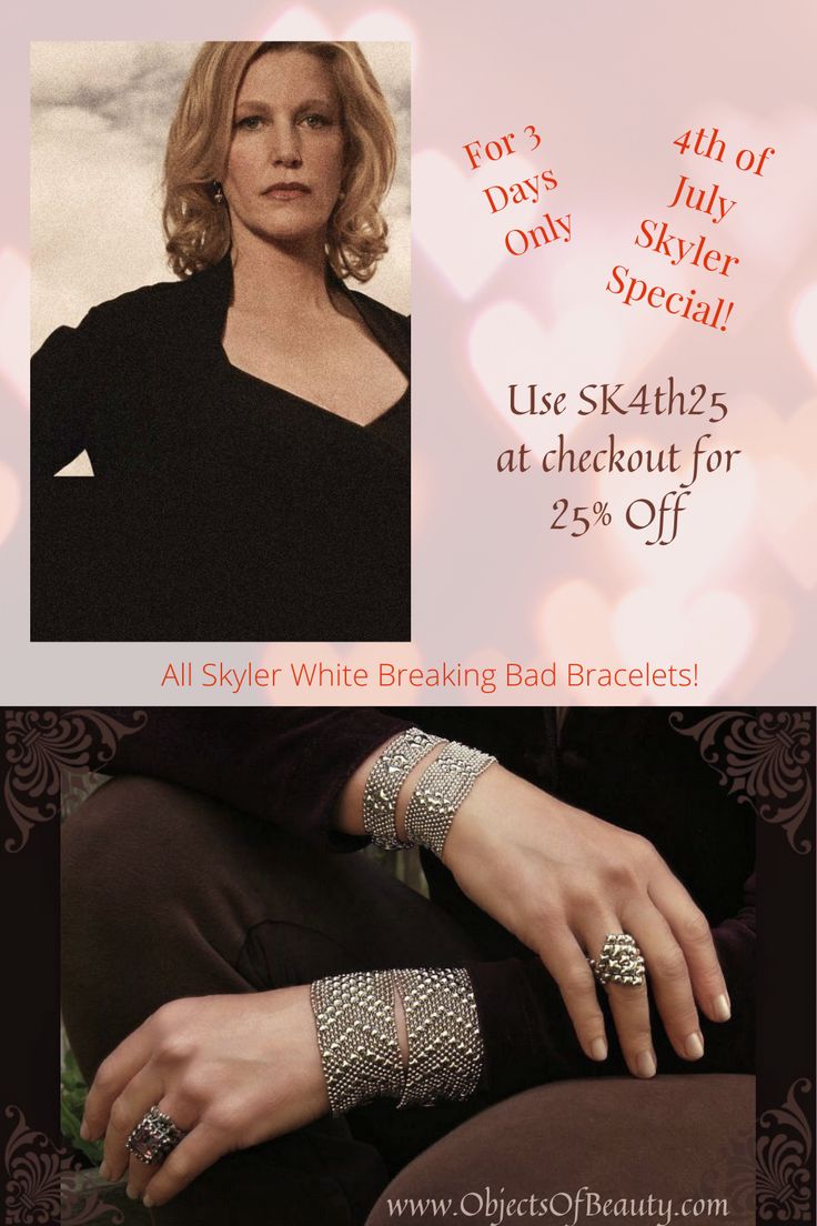 On Sale Now.. Skyler White's Breaking Bad Bracelets are 25% Off! Order while they last! Use code SK4th25 at checkout #skylerwhite #breakingbad #breakingbadbracelets #ooblove #objectsofbeauty #liquidmetaljewelry #liquidsilverjewelry #liquidmetlbracelet Yellowstone Style, Beth Dutton Style, Dry Stack Stone, Liquid Metal, Southwestern Style, Bright Gold, Chain Mail, Metal Earrings, Breaking Bad