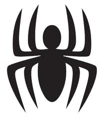 a black spider logo on a white background