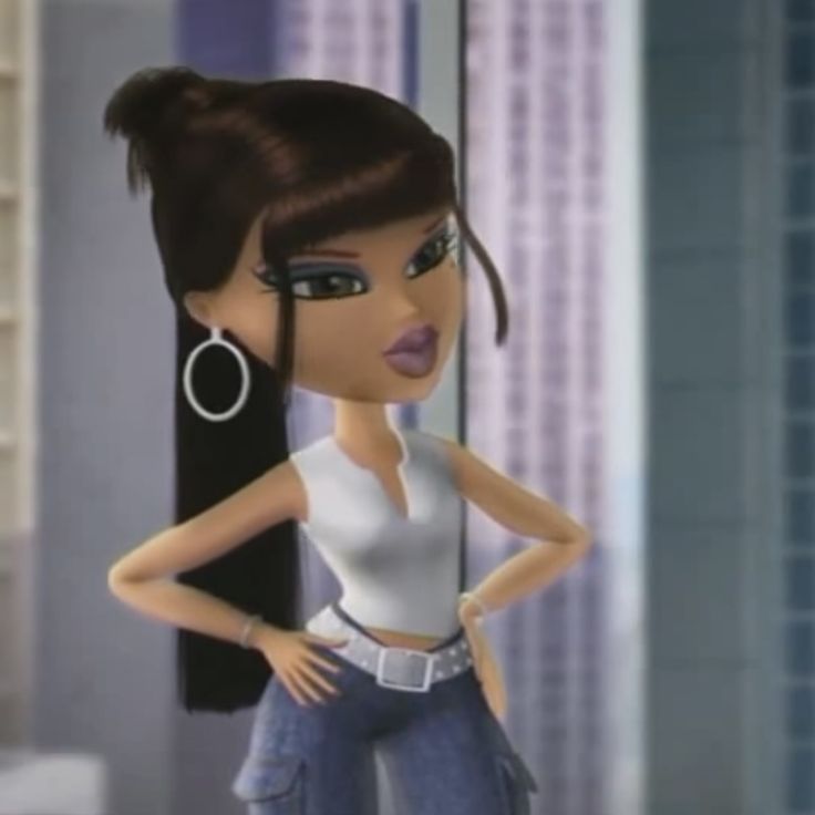 an animated woman standing in front of a mirror