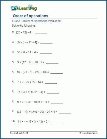 the order of operations worksheet