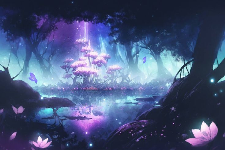 an image of a fantasy forest with flowers