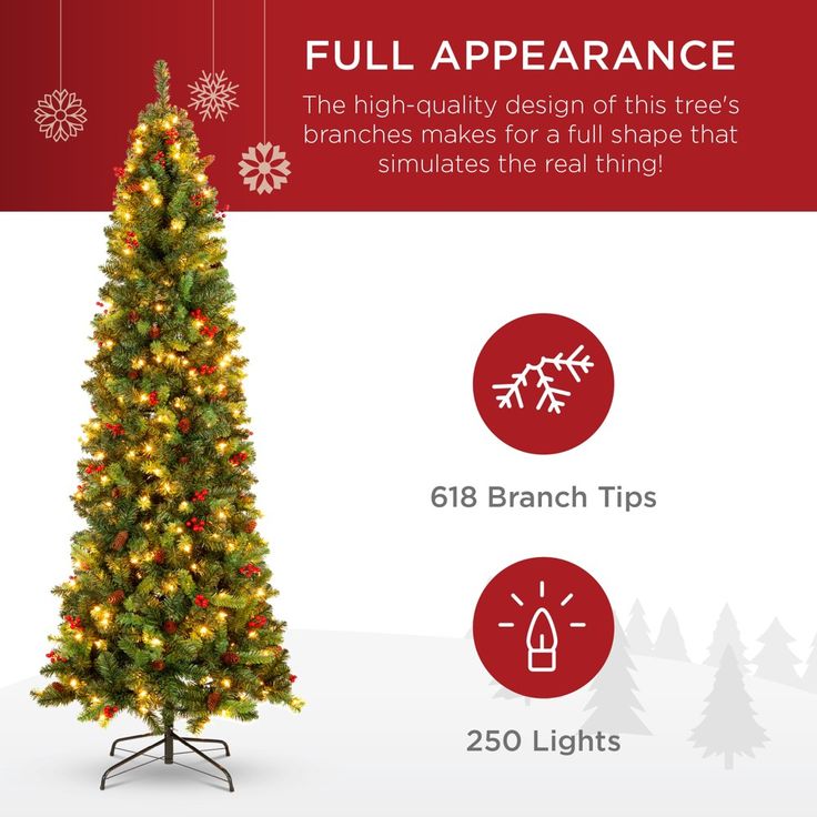 a christmas tree with lights and snowflakes is shown in this ad for the holiday season