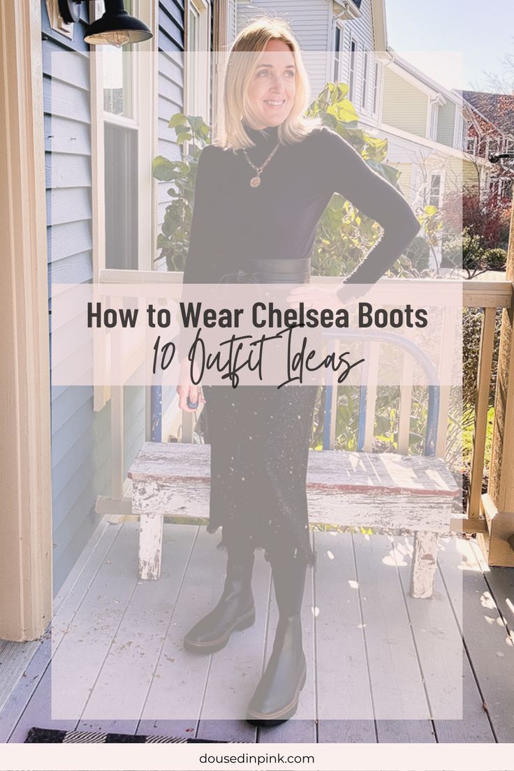 Discover the ultimate guide on how to wear Chelsea boots this fall! Ten outfit ideas to recreate so that you can embrace the season in style. Chelsea Boots And Skirts, Dresses And Chelsea Boots, Chelsea Boots With Skirt Outfit, Chelsea Boots Outfit Dressy, Skirts With Chelsea Boots, Chelsea Boots And Jeans Outfit, Dresses With Chelsea Boots, Styling Black Chelsea Boots, Chelsea Boot With Dress